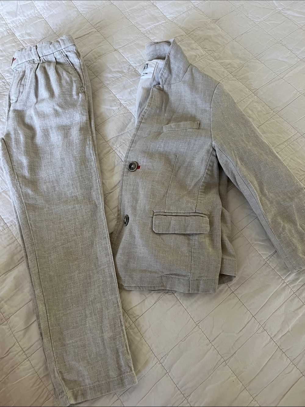 Zara linen blend little boy 2-piece suit gray pants blazer size 5T